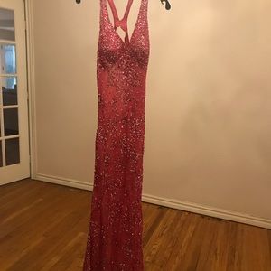 Adrianna Papell Hot Pink Beaded Evening Gown